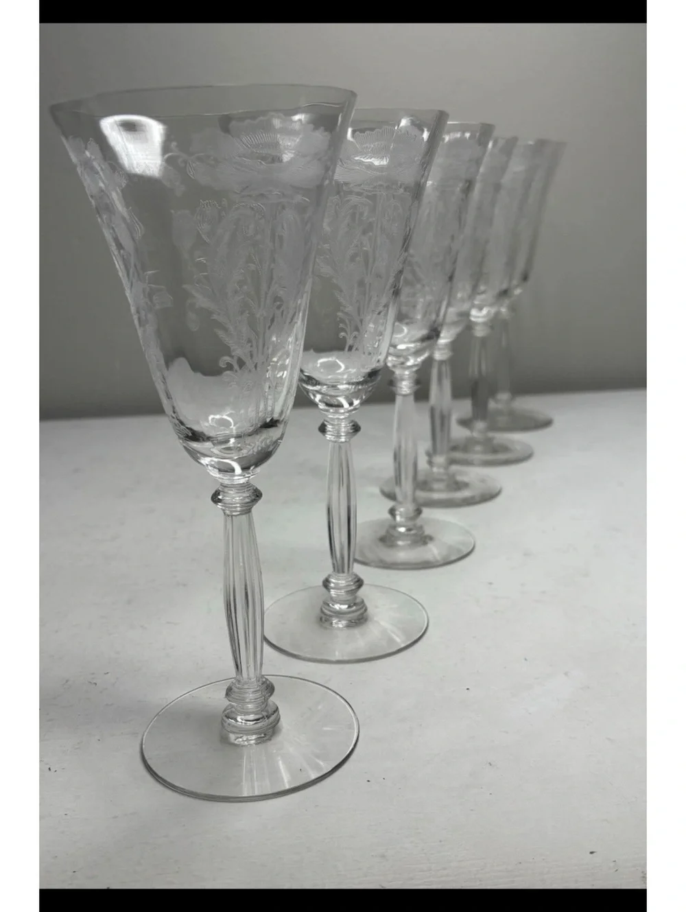 Tiffin-Franciscan Crystal Flanders Clear Stem 15024-024 Water Goblets set of 6